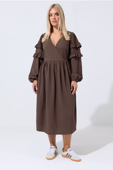 Yours Limited Collection Curve Brown Textured Ruffle Dress