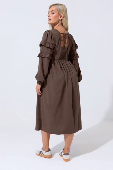 Yours Limited Collection Curve Brown Textured Ruffle Dress