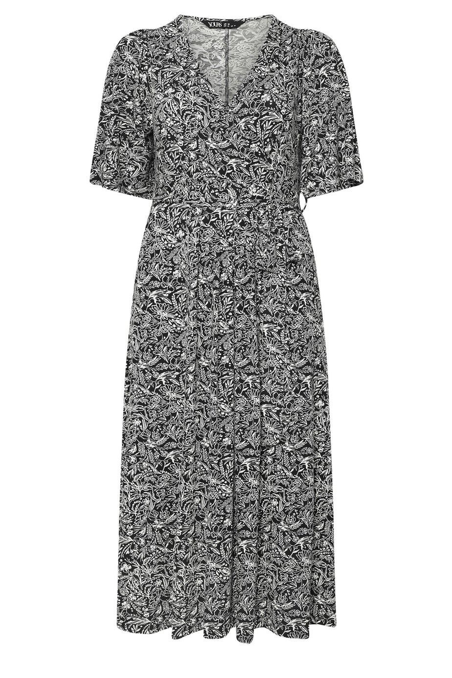 Yours Curve Black & White Floral Wrap Maxi Dress