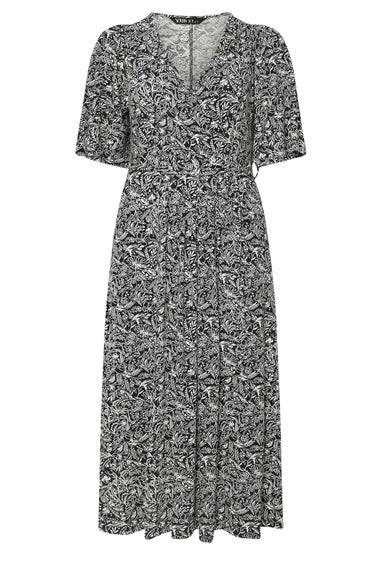 Yours Curve Black & White Floral Wrap Maxi Dress