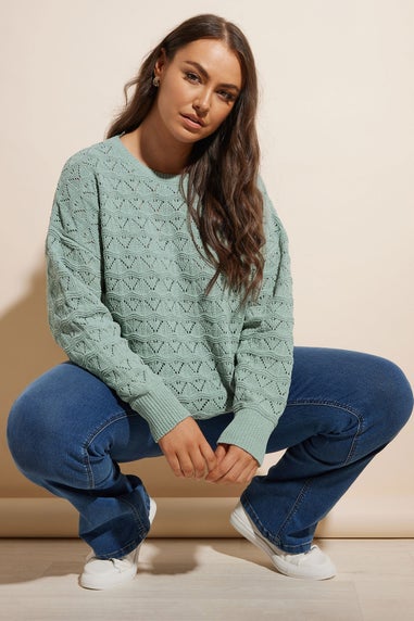 YOURS Curve Light Blue Crochet Chenille Jumper