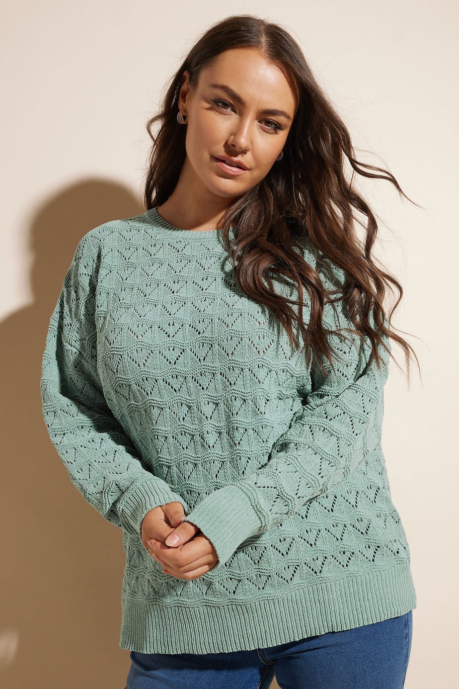 YOURS Curve Light Blue Crochet Chenille Jumper