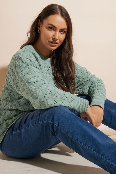 YOURS Curve Light Blue Crochet Chenille Jumper