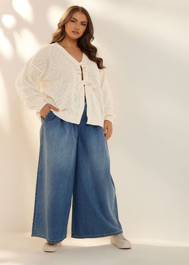 Yours Curve White Crochet Tie Cardigan