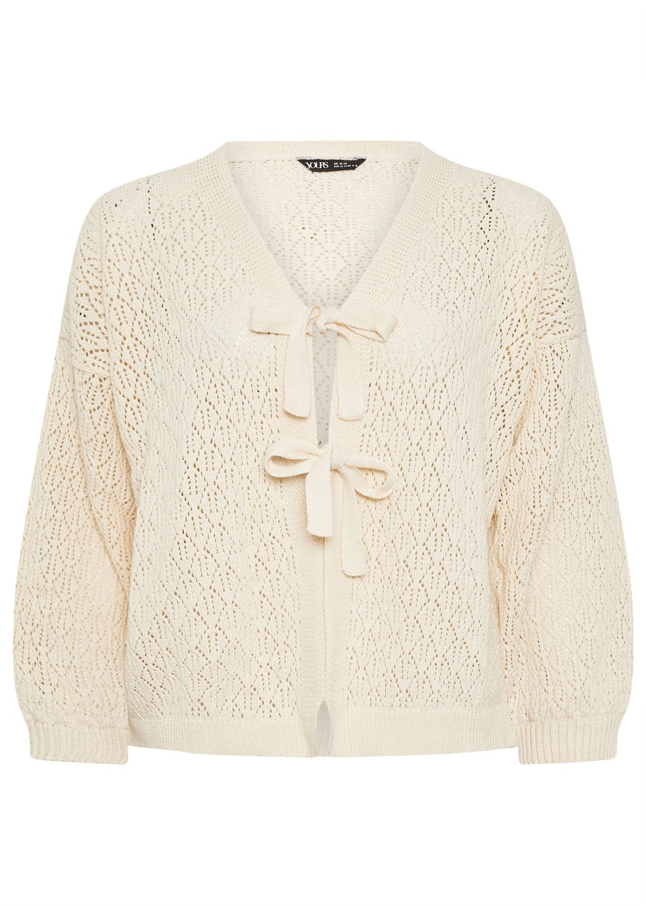 Yours Curve White Crochet Tie Cardigan