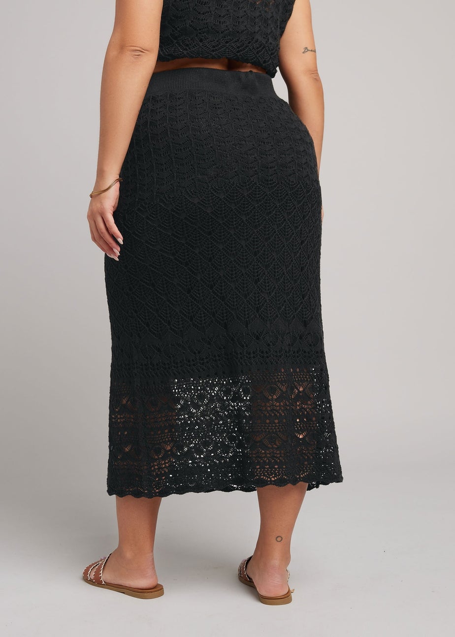 Yours Curve Black Crochet Knitted Midi Skirt