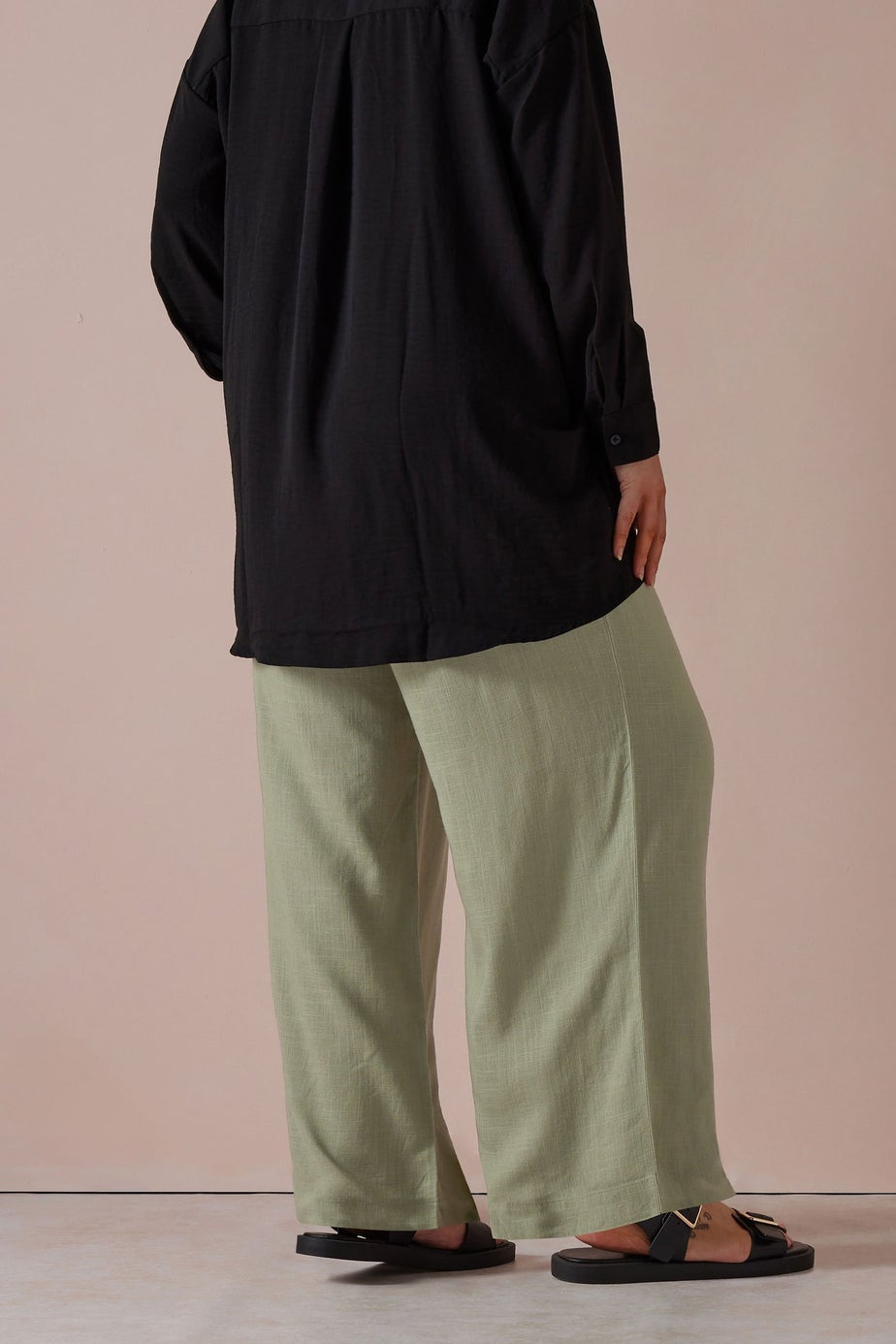 Yours Curve Olive Green Linen Tie Front Trousers