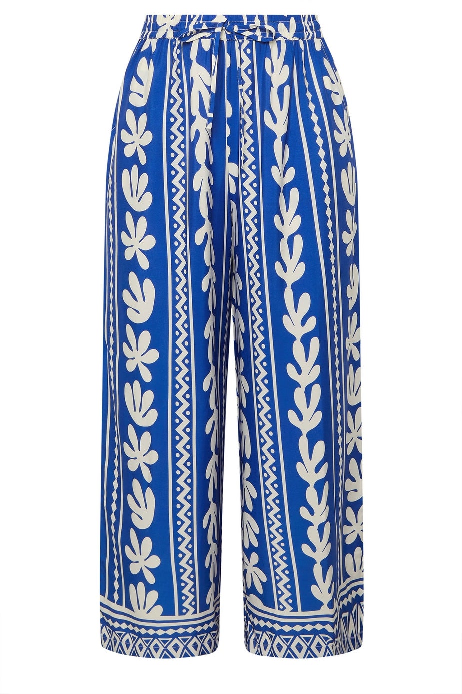Yours Curve Cobalt Blue Aztec Leaf Wide Leg Trousers