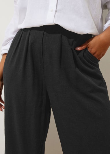 Yours Curve Black Pleat Front Linen Trousers