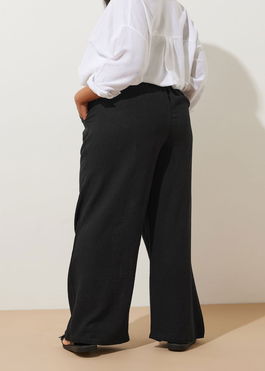 Yours Curve Black Pleat Front Linen Trousers