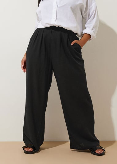 Yours Curve Black Pleat Front Linen Trousers