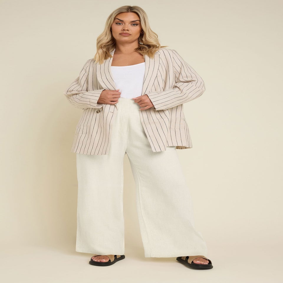Yours Curve Natural Brown Pleat Front Linen Trousers