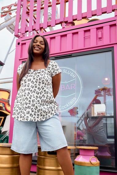 Yours Curve White Textured Cherry Print Top