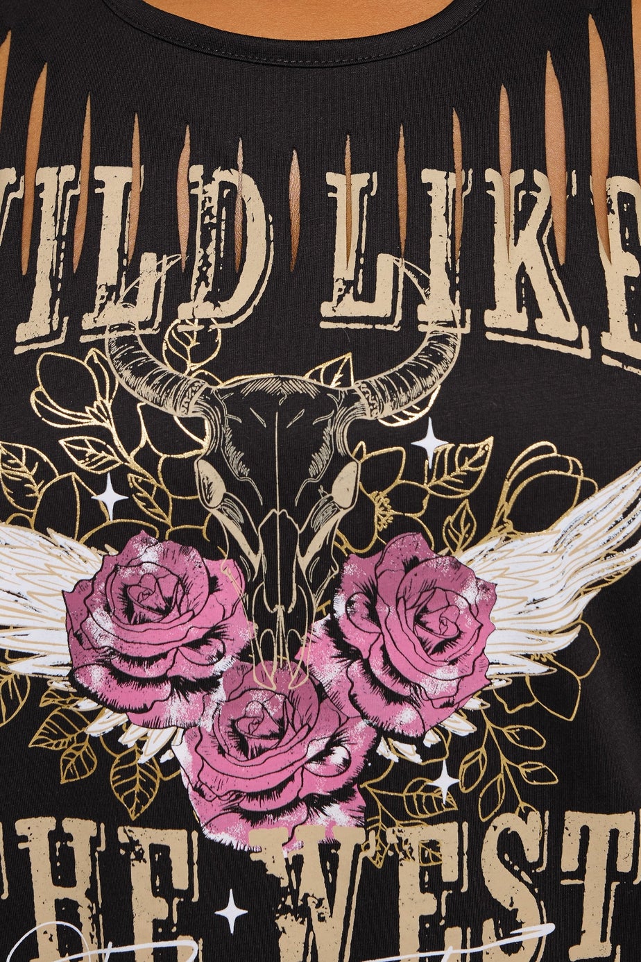 Yours Curve Black Wild West Laser Cut Slogan T-Shirt