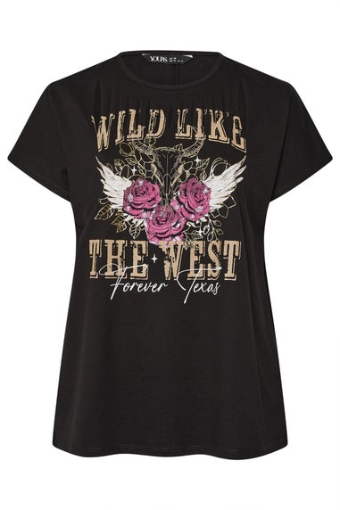 Yours Curve Black Wild West Laser Cut Slogan T-Shirt