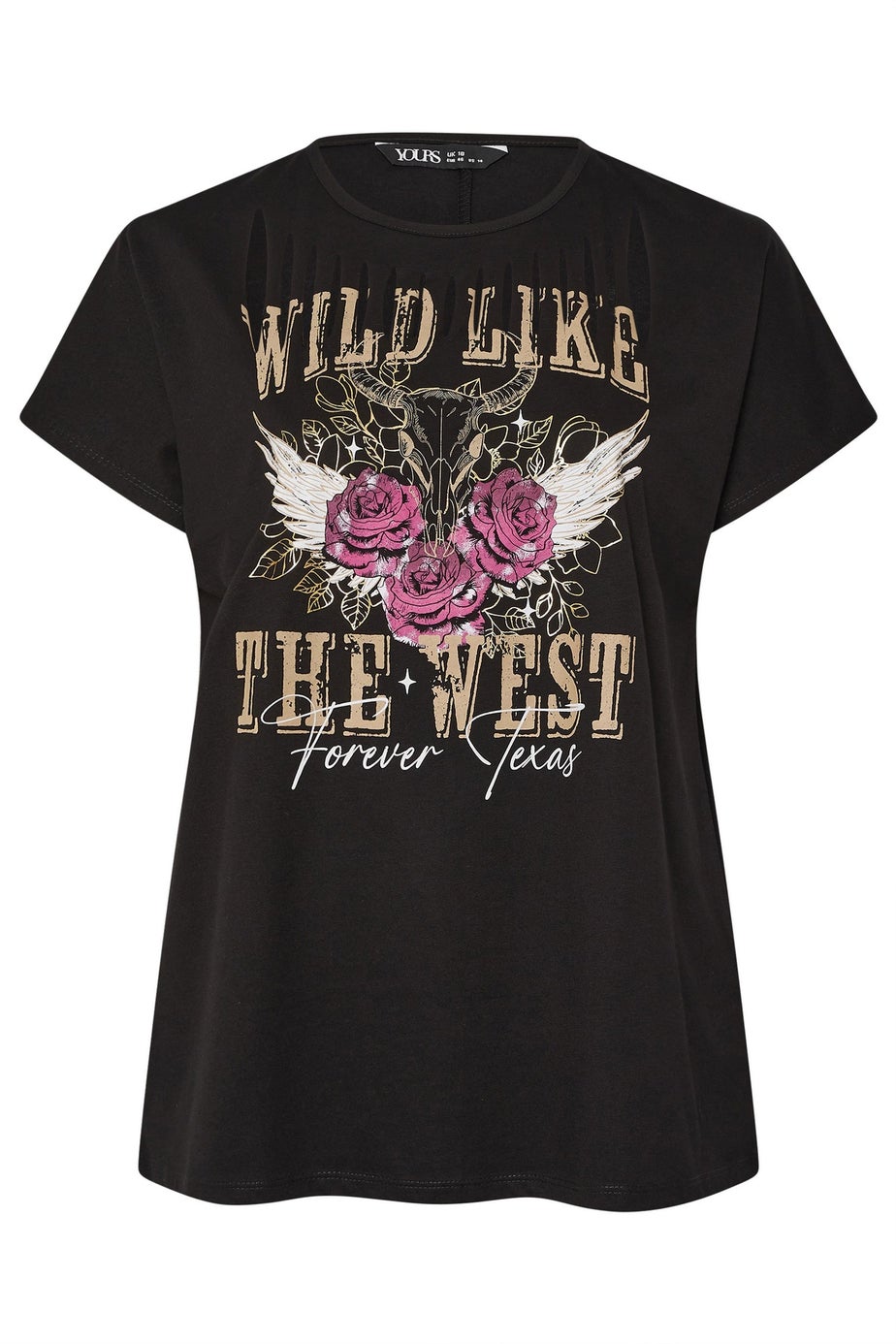 Yours Curve Black Wild West Laser Cut Slogan T-Shirt