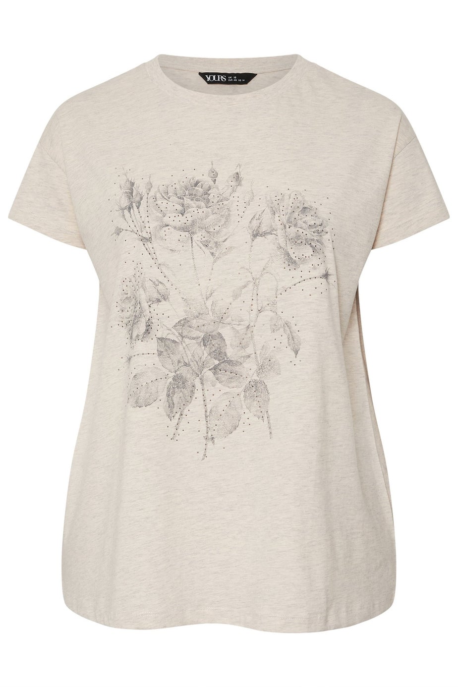 Yours Curve Natural Brown Floral Embellished T-Shirt