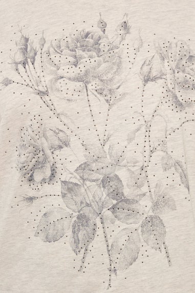 Yours Curve Natural Brown Floral Embellished T-Shirt
