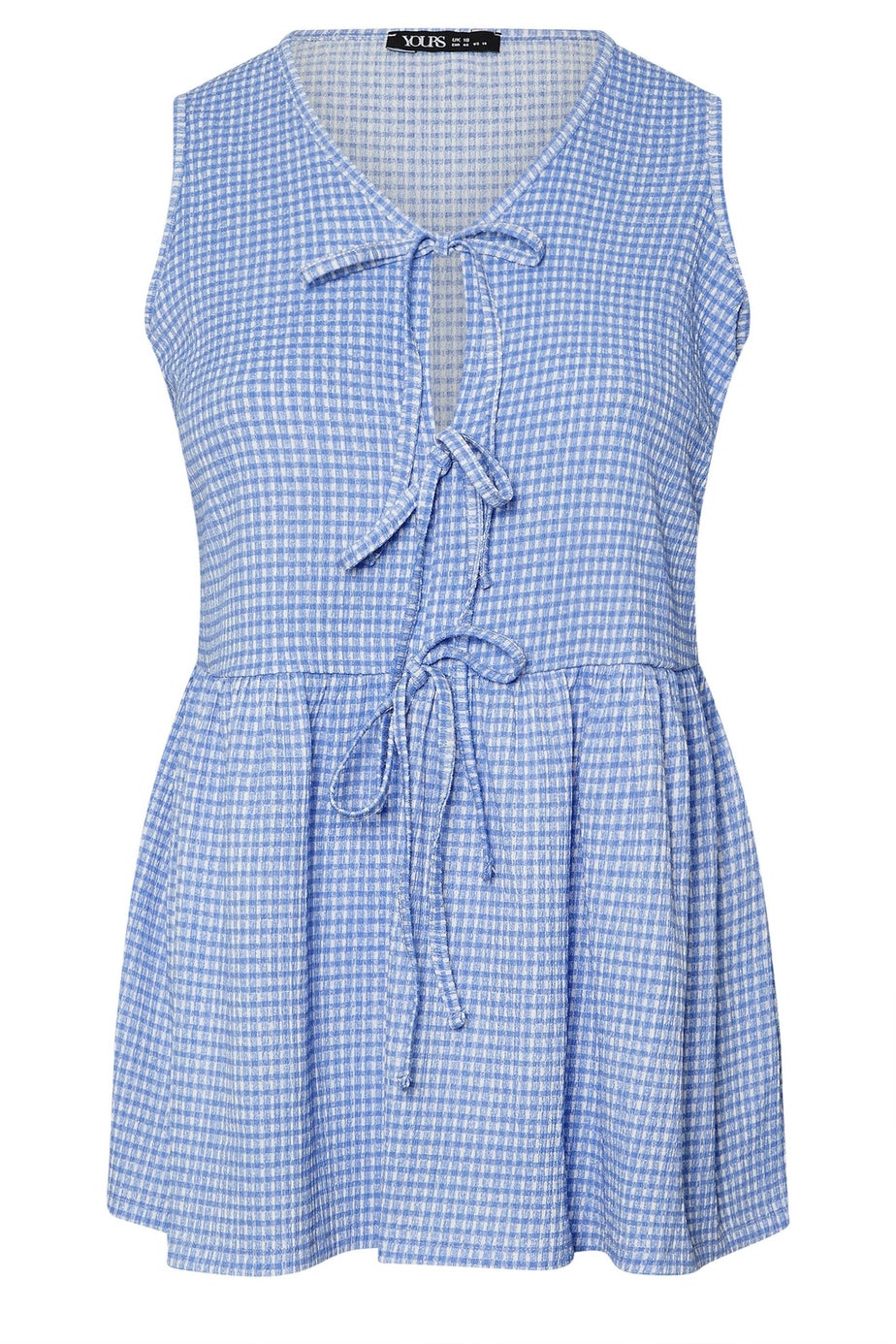 Yours Curve Blue Gingham Bow Tie Front Top