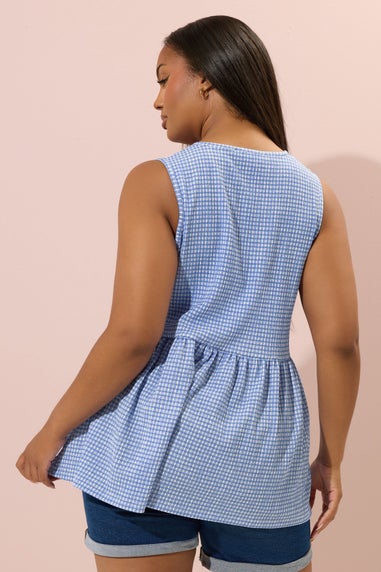 Yours Curve Blue Gingham Bow Tie Front Top