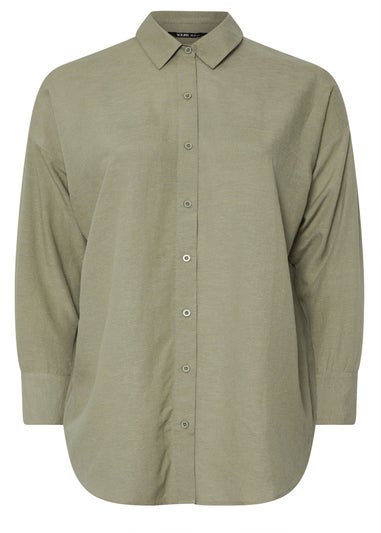 YOURS Curve Khaki Green Long Sleeve Linen Shirt