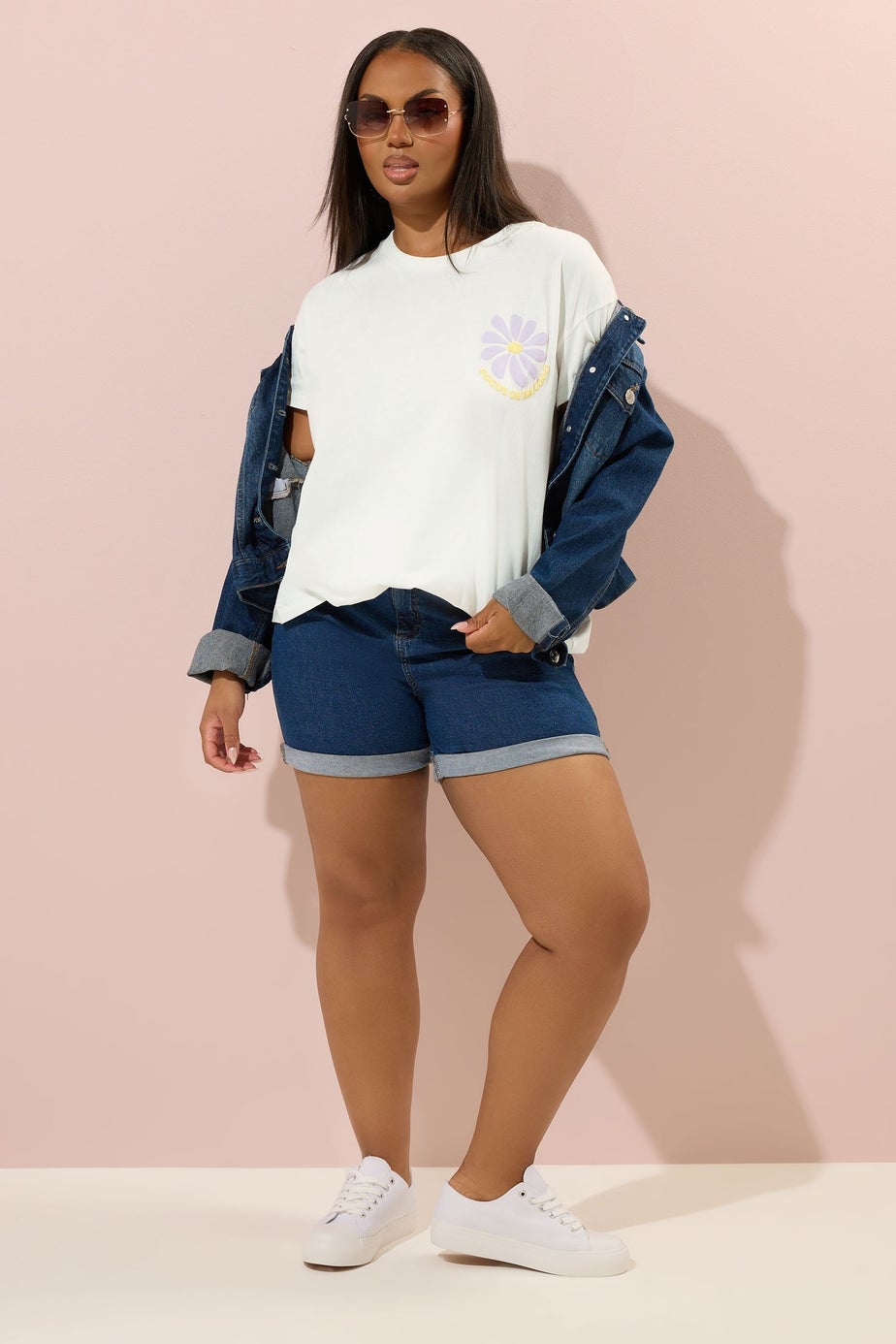 Yours Curve Cream Focus On The Good Graphic Back Print T-Shirt