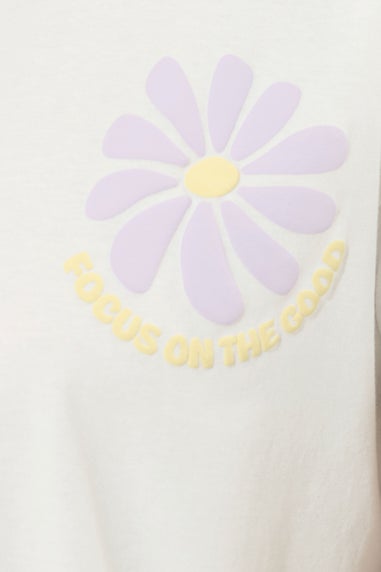 Yours Curve Cream Focus On The Good Graphic Back Print T-Shirt