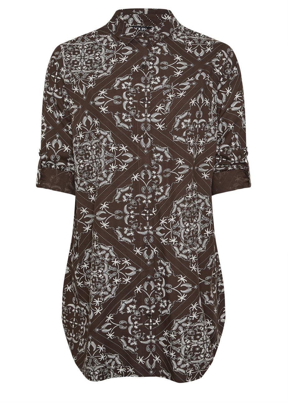 YOURS Curve Brown Paisley Print Longline Shirt