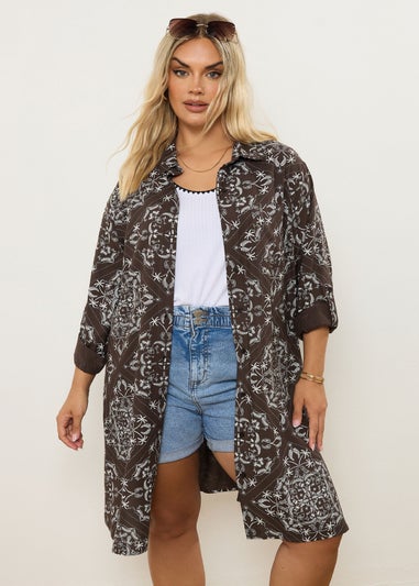 YOURS Curve Brown Paisley Print Longline Shirt