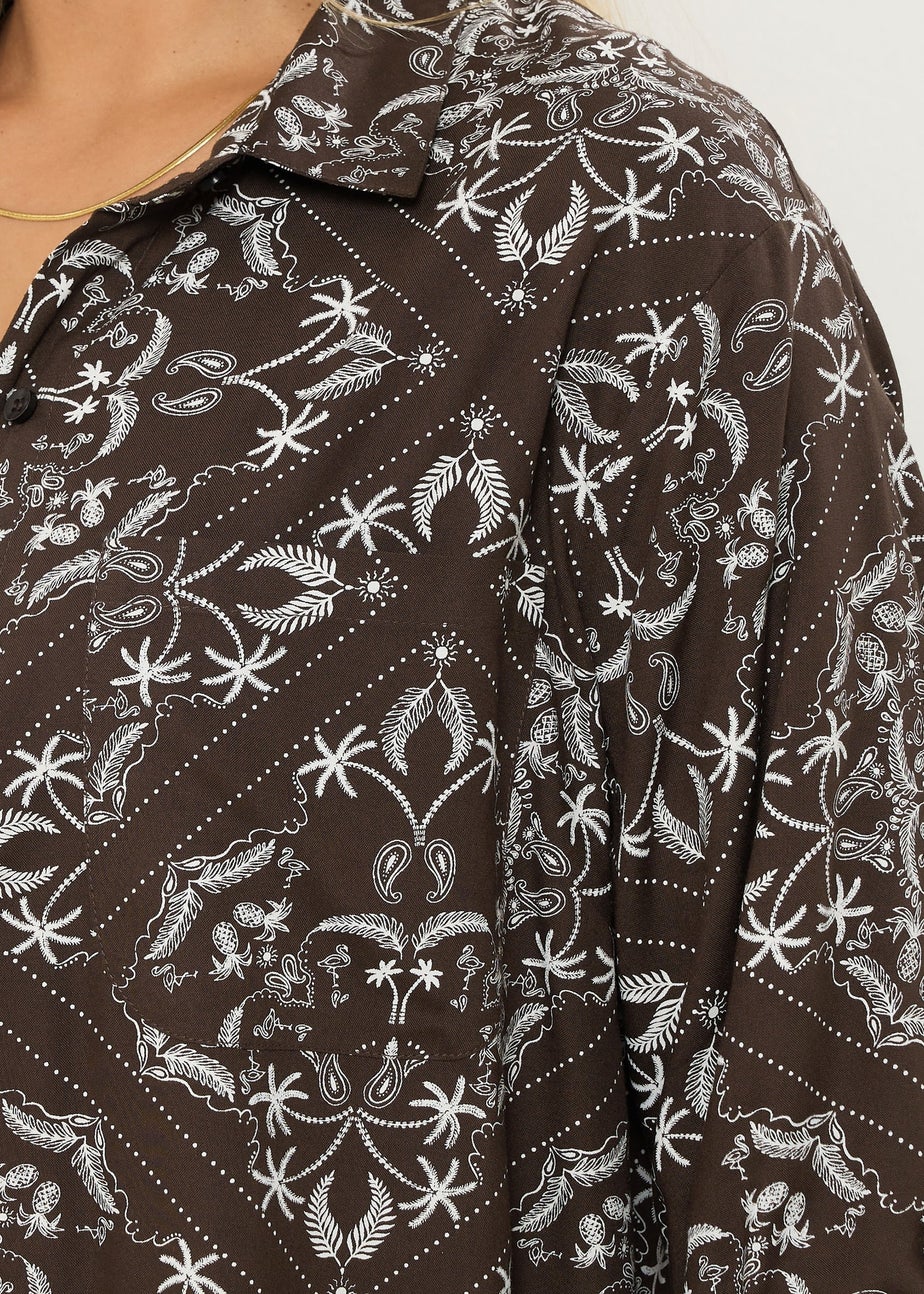 YOURS Curve Brown Paisley Print Longline Shirt