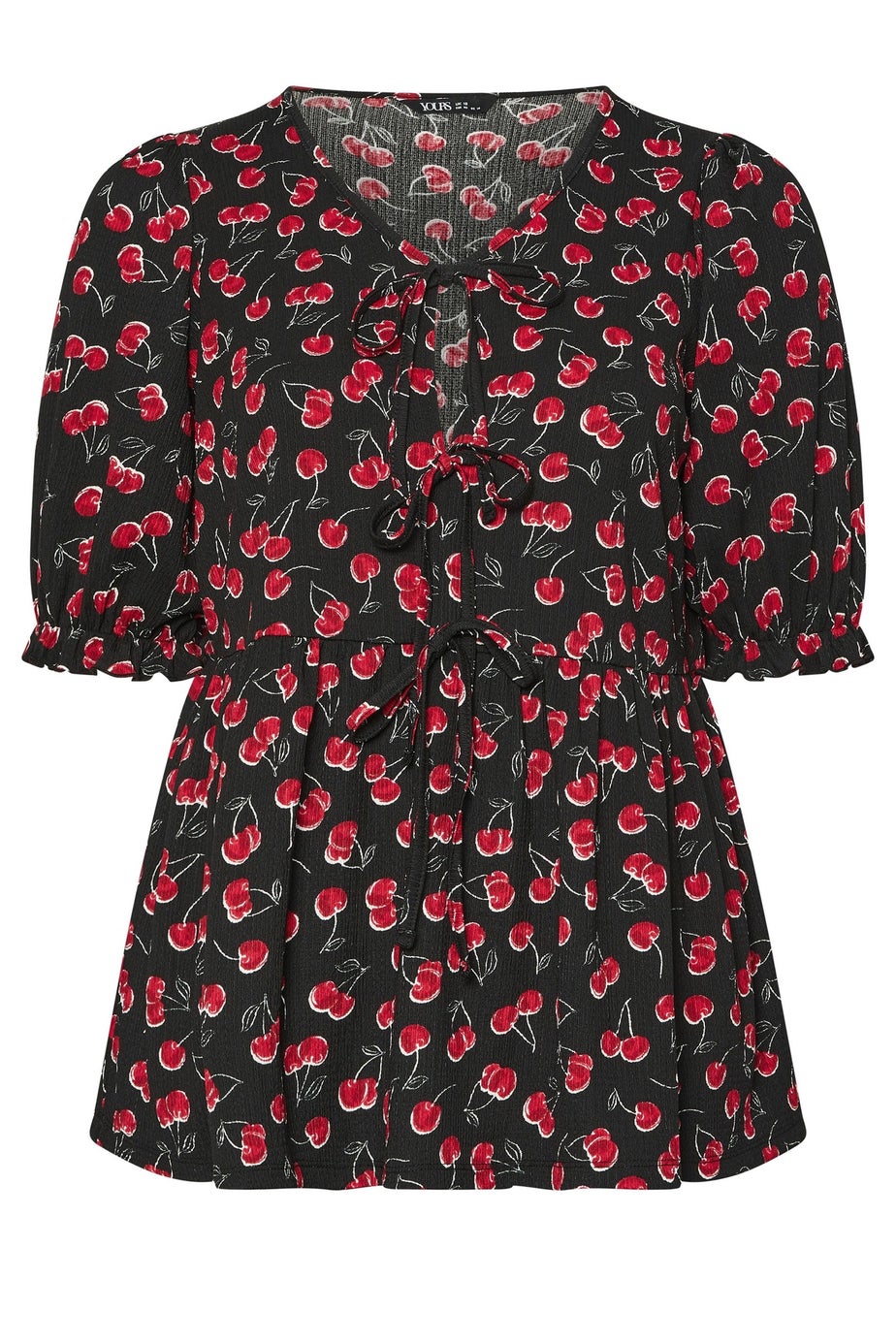 YOURS Curve Black Cherry Tie Front Peplum Top
