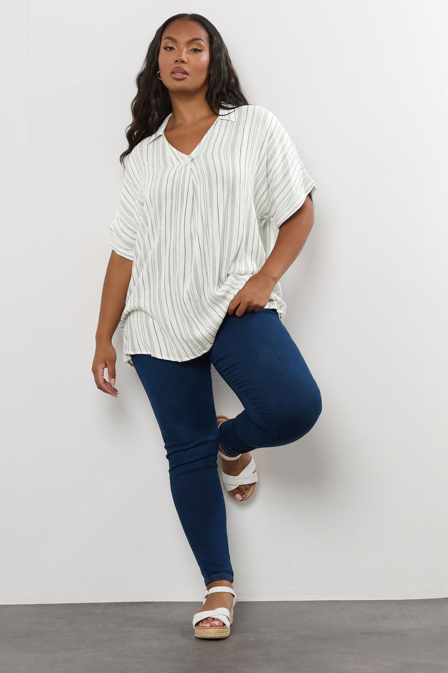 YOURS Curve White Stripe Metallic Blouse