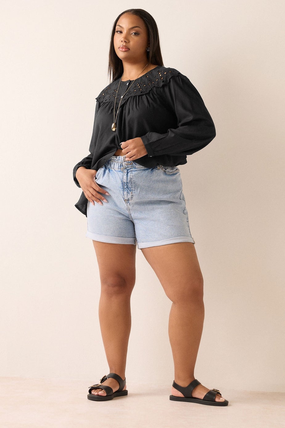 YOURS Curve Black Broderie Anglaise Blouse