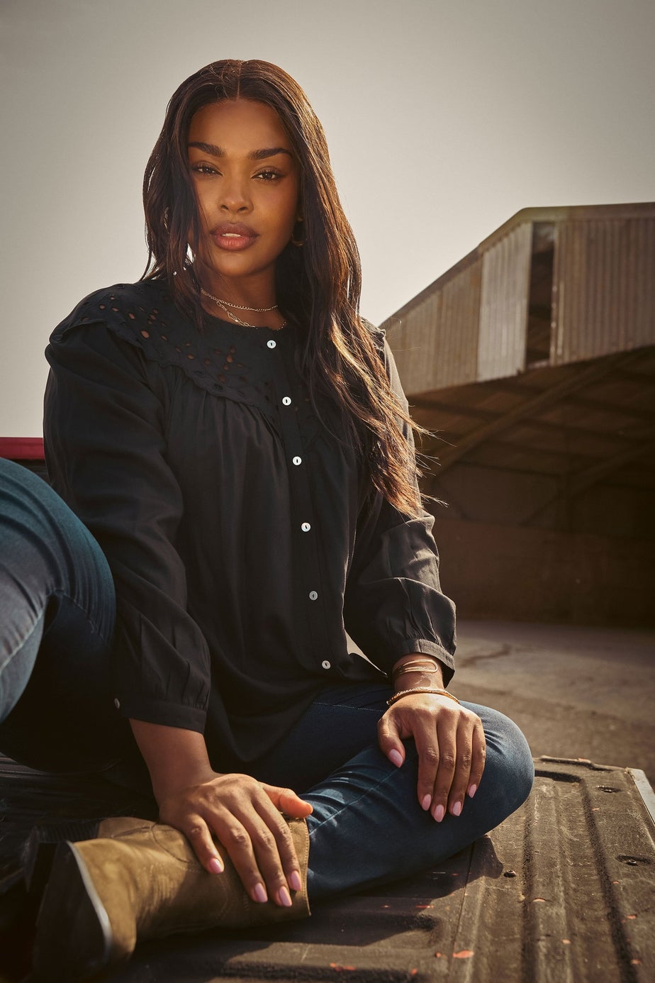 YOURS Curve Black Broderie Anglaise Blouse