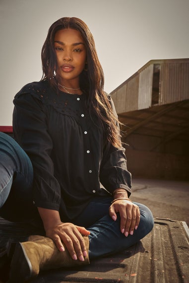 YOURS Curve Black Broderie Anglaise Blouse