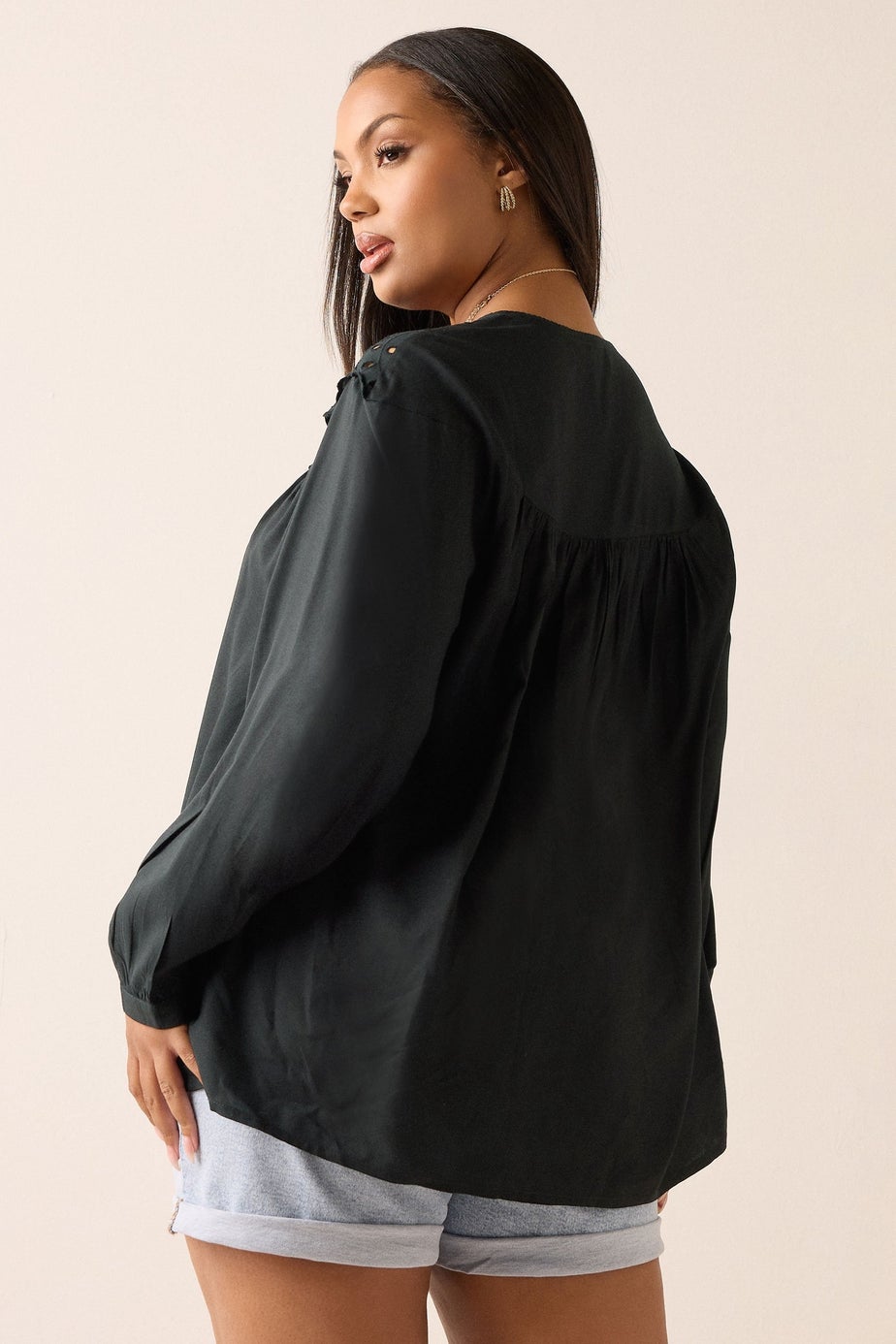 YOURS Curve Black Broderie Anglaise Blouse