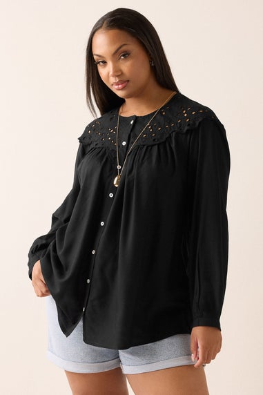 YOURS Curve Black Broderie Anglaise Blouse