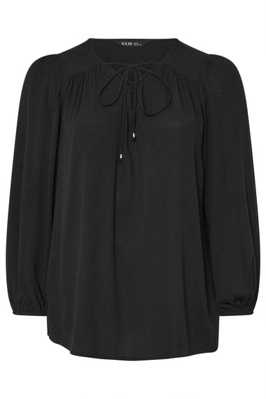 YOURS Curve Black Lattice Tie Front Blouse