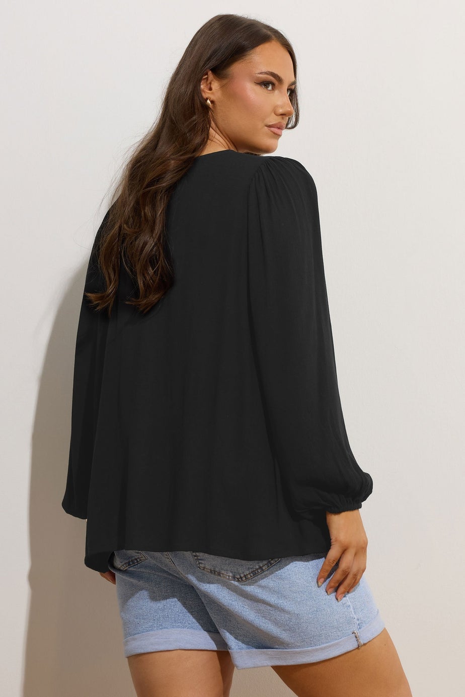 YOURS Curve Black Lattice Tie Front Blouse