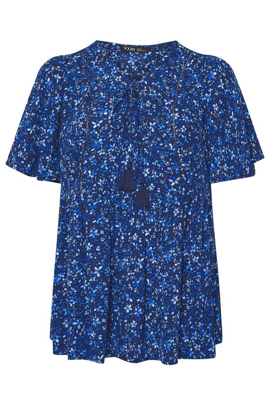 YOURS Curve Blue Floral Print Tie Front Top