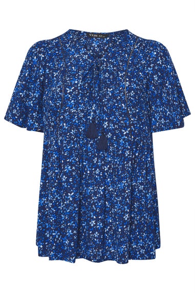 YOURS Curve Blue Floral Print Tie Front Top