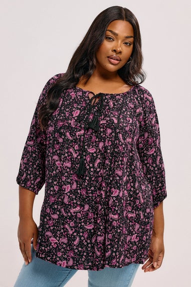 YOURS Curve Pink Paisley Print Tie Front Top