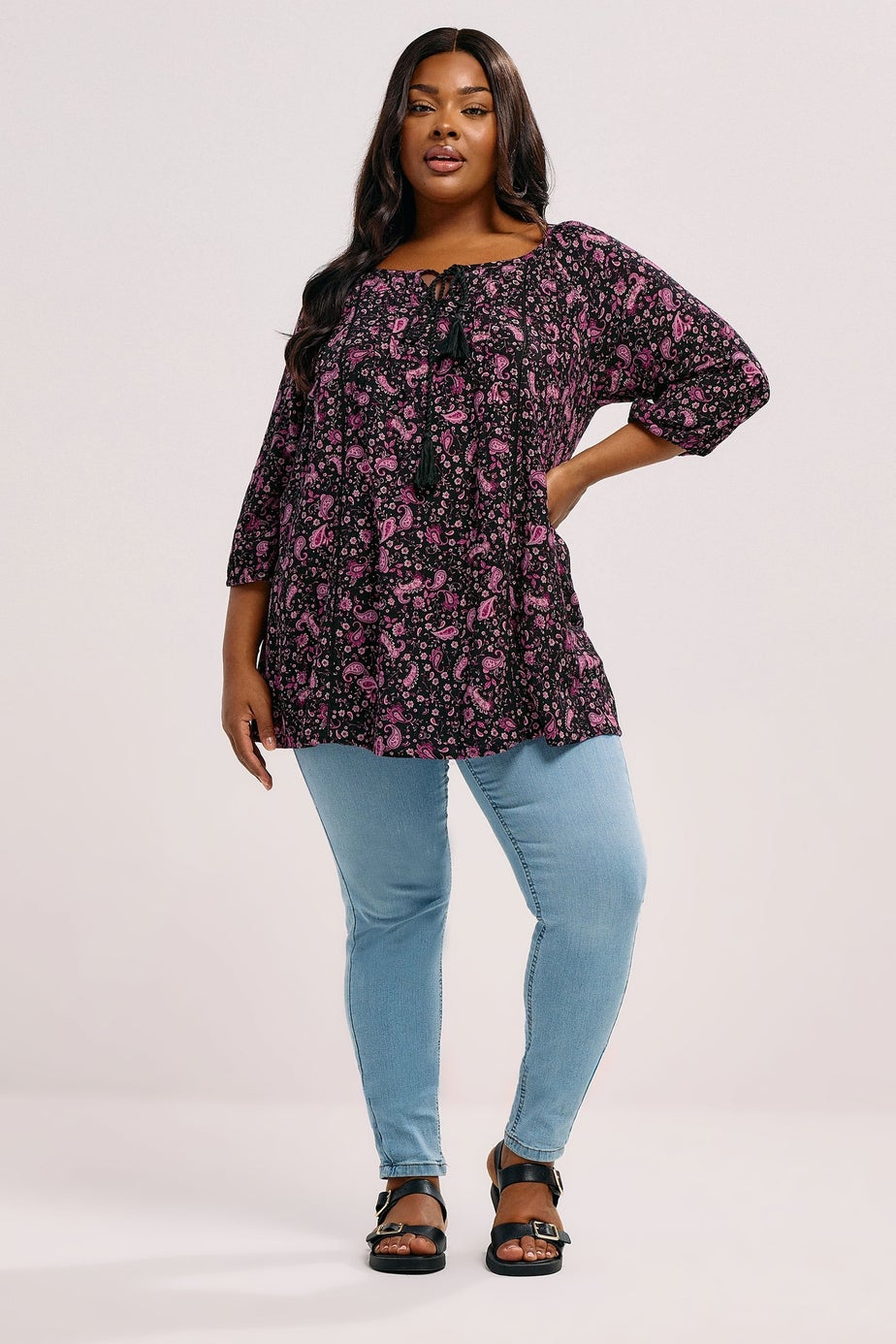 YOURS Curve Pink Paisley Print Tie Front Top
