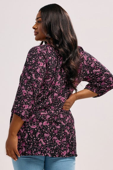YOURS Curve Pink Paisley Print Tie Front Top