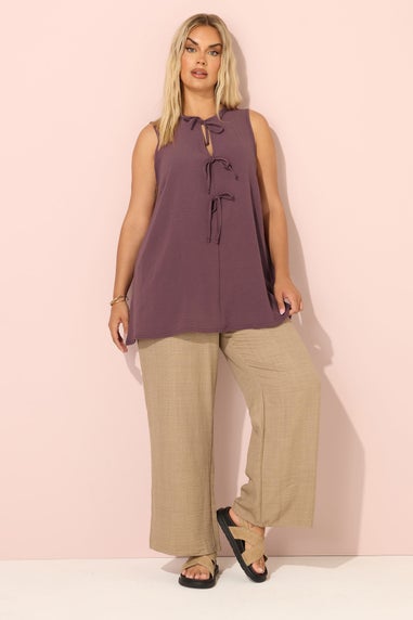 Yours Curve Purple Tie Front Smock Vest Top