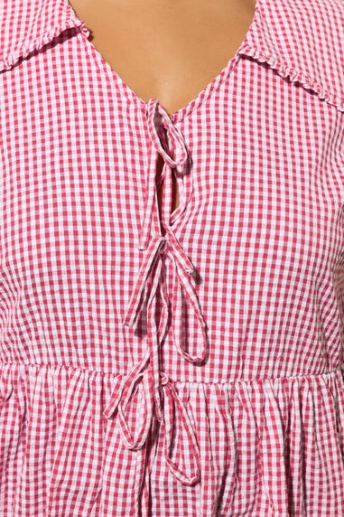 YOURS Curve Red Gingham Tie Front Blouse