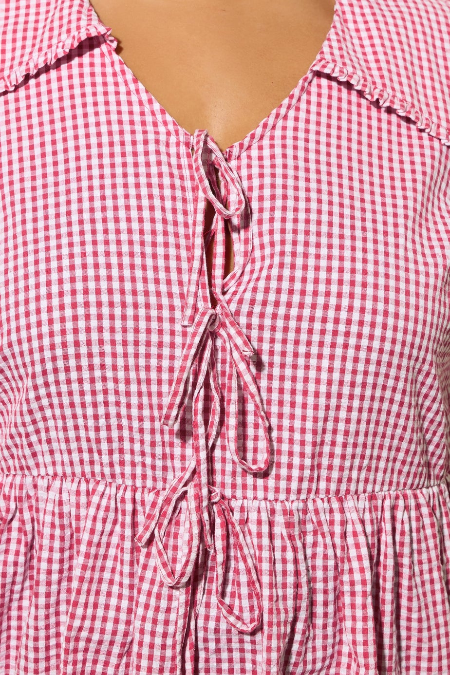 YOURS Curve Red Gingham Tie Front Blouse