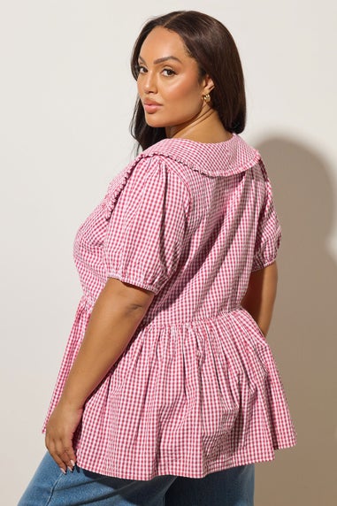 YOURS Curve Red Gingham Tie Front Blouse
