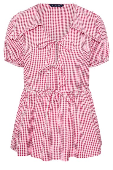 YOURS Curve Red Gingham Tie Front Blouse