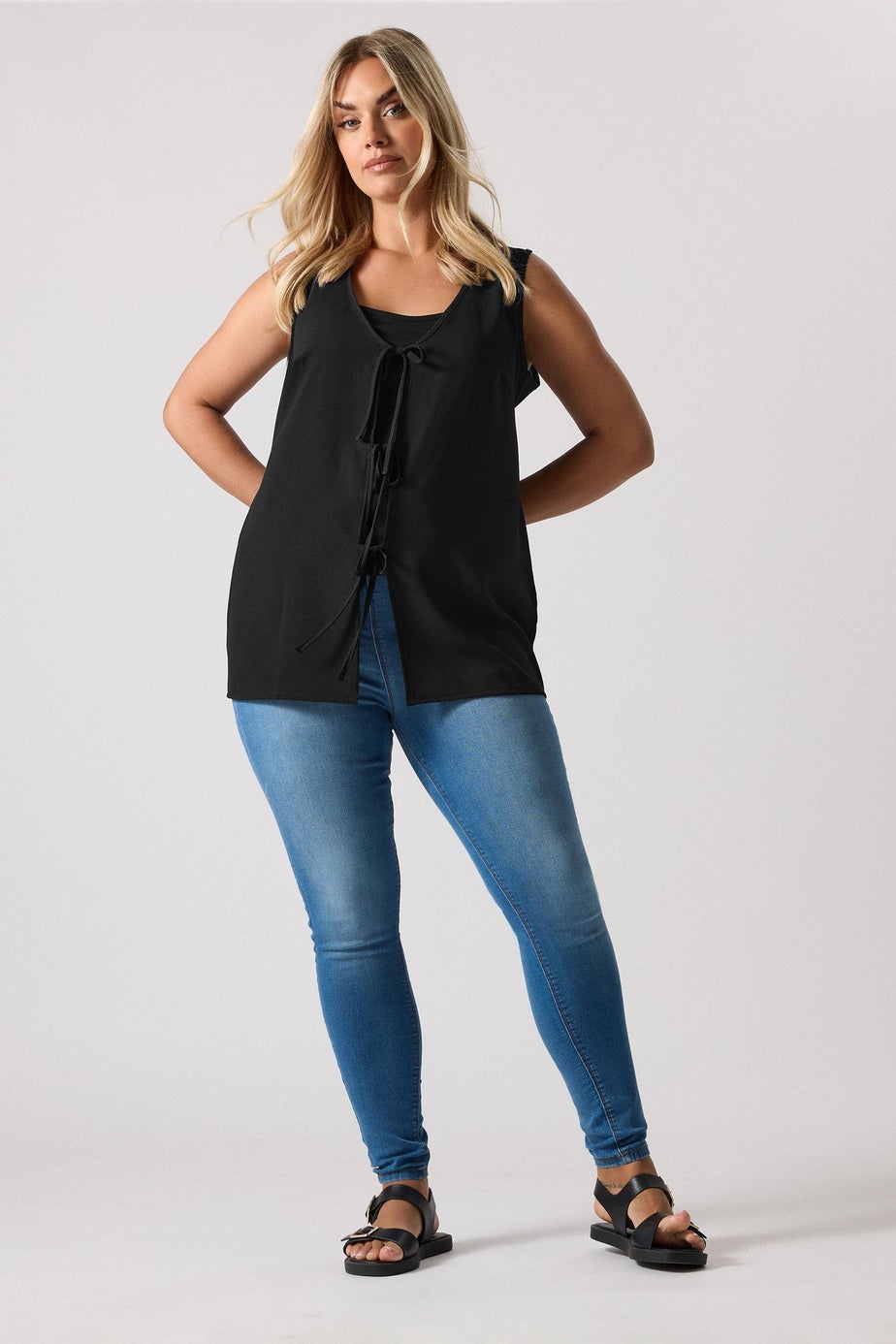 Yours Curve Black Bow Tie Front Waistcoat